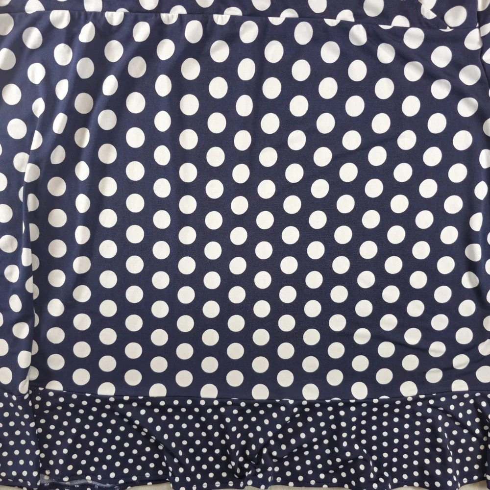 MICHAEL‎ Michael Kors Dress Womens XXL  2XL Navy Polka Dot Faux Wrap Ruffle